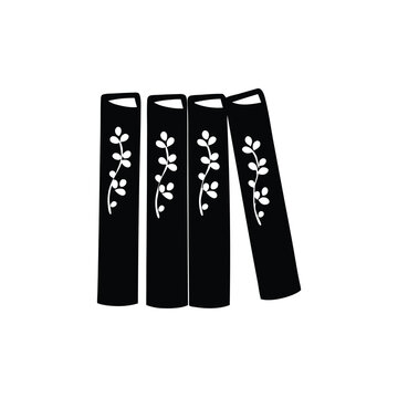 Four stylized black books with plant design creating a minimalist composition