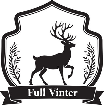 Black silhouette of deer with antlers on shield logo
