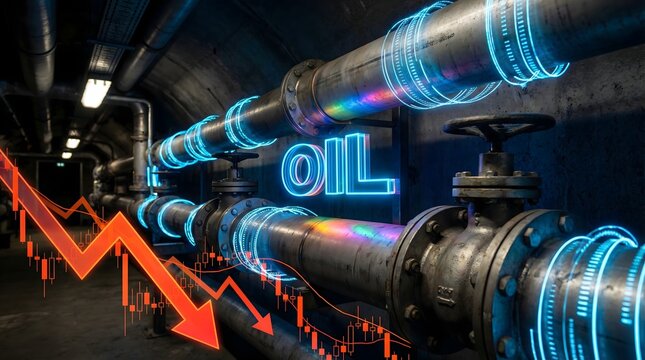 Falling oil prices concept with red downward financial market graph