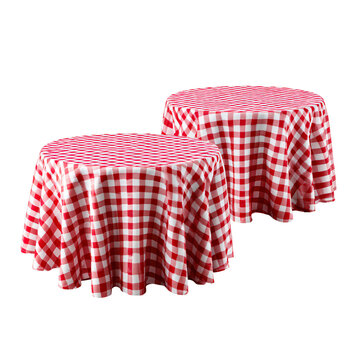 Professional Two Round Tables Red White Checkered Cloth Isolated Image
