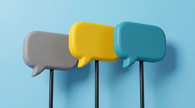 Colorful speech bubbles on sticks for communication and dialogue