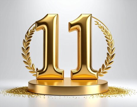 Golden Number Eleven Award with Laurel Wreaths on Pedestal