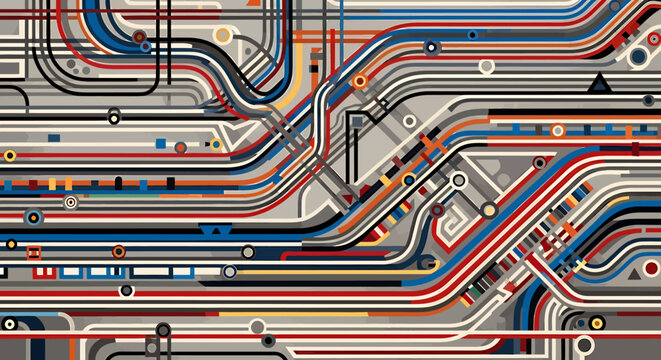 Circuit board with colorful wires.