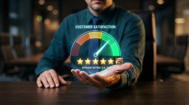 Customer Satisfaction: A close-up shot of a person's hand holding a graphic, representing customer satisfaction at its peak. This image conveys a sense of high quality service.