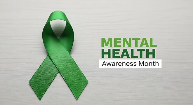 Green ribbon symbolizing mental health awareness month campaign mental health awareness