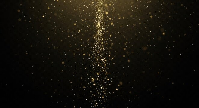 Glowing golden particles cascading down against a dark background with a beam of light