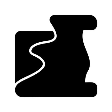 Abstract black figure with sinuous white line on white background design