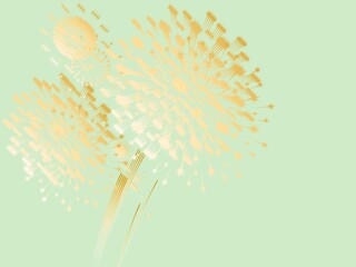Stylized illustration of dandelions (Taraxacum officinale) with gold tones against a light green background. The design features intricate details of seed heads with radiating lines and small star-lik © ALEXO444