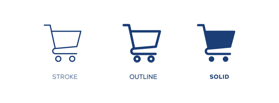 Shopping Cart Icon Set, Stroke Outline and Solid Style, E-commerce Retail Vector Illustration for Online Shop, Market and Sale Design
