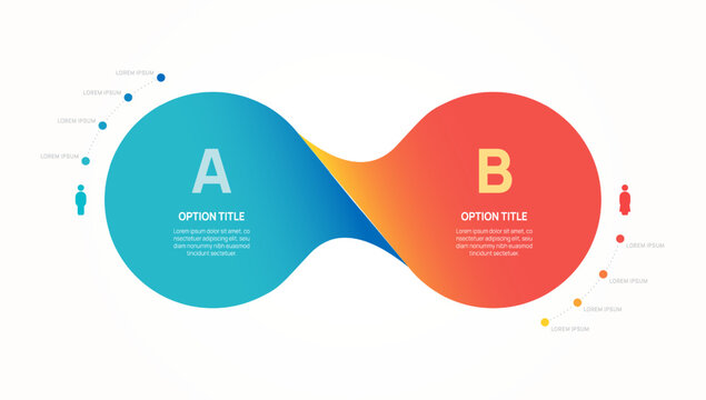 Venn diagram business infographic circle label chart template 2 options, presentation vector illustration.