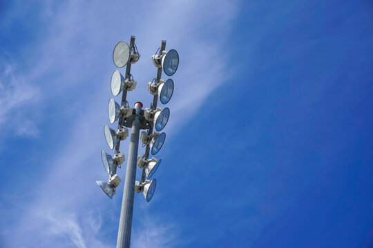 Sports field flood lights in sky