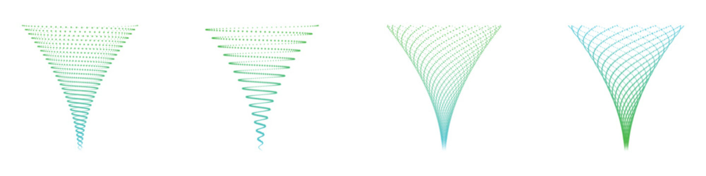 star spiral cyclone vortex halftone dots forming tapered funnel cone gradient teal green radial flow abstract grid depth backdrop for digital technology layouts