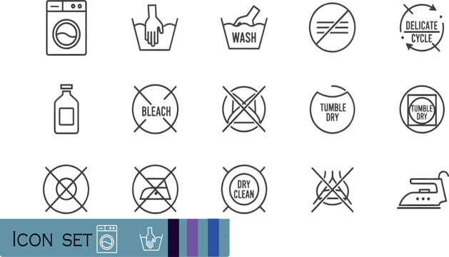 Print Laundry Care Instruction and Washing Symbol Icon Set