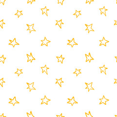 Obraz premium Hand drawn yellow Star seamless pattern. Simple gold rough doodle background. Perfect star elements for branding, packaging, digital projects.