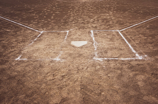 Baseball and softball field home plate and chalk lines