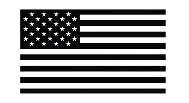 Black and white American flag illustration with white stars