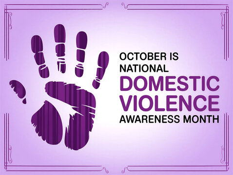 Domestic violence awareness month poster with handprint design