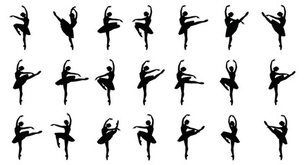 Ballet Dancer Silhouettes: Multiple Poses of Graceful Movement © Kali
