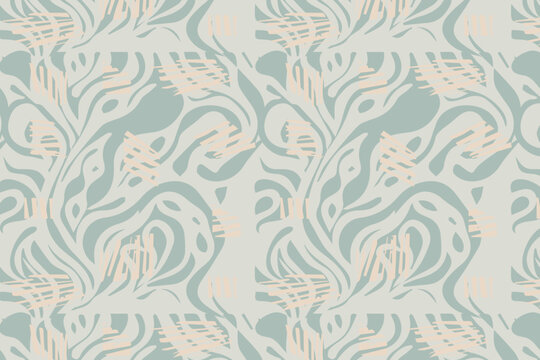 Sage green botanical scrolls seamless pattern with vintage inspired flowing lines for sustainable packaging and wallpaper