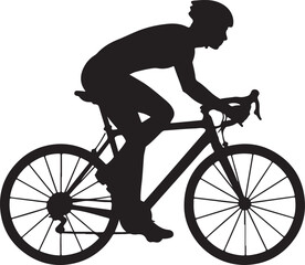 Fototapeta premium A vintage black vector illustration of a mountain cyclist silhouette riding a bicycle with a focus on the wheel and pedal for sport exercise