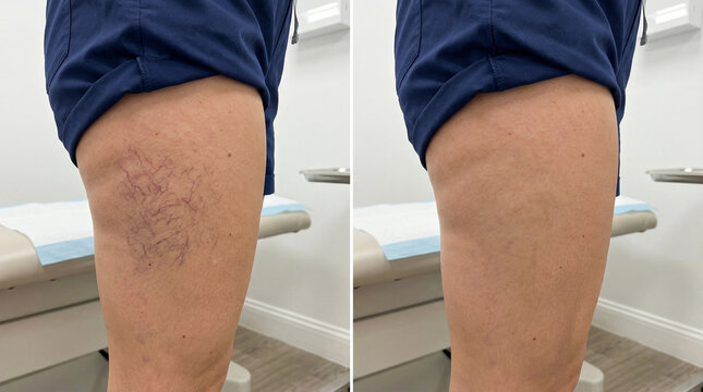 Leg spider vein treatment before and after comparison in clinic