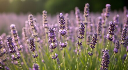 Fototapeta premium Close-up of Vibrant Lavender Flowers Blooming in a Summer Field