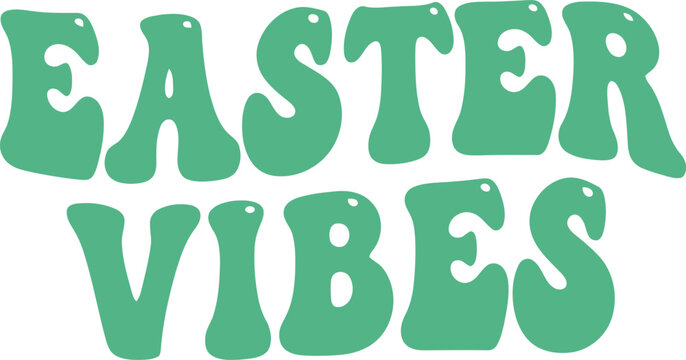 Colorful retro style text saying easter vibes in playful font design