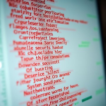 Close-up of computer screen displaying lines of code in red and green text.