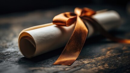 Rolled parchment with bronze ribbon and tied certificate scroll for elegant invitation background and banner design National Dissertation Day