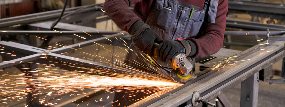 Industrial Metal Grinding with Intense Sparks Panorama