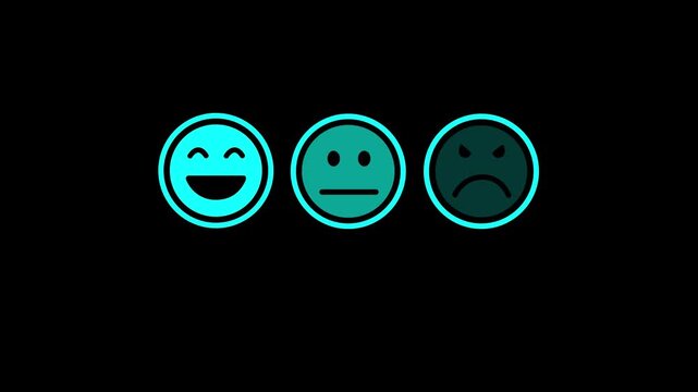 Customer feedback rating icons with happy neutral and sad emoji faces for user experience evaluation and satisfaction survey system 4k animation video