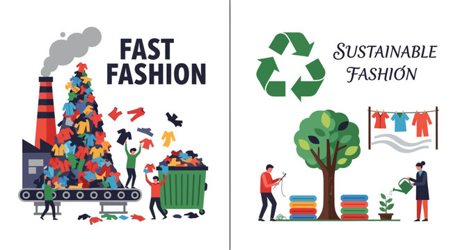 Industrial textile production leading to excessive waste and environmental pollution, illustrating detrimental impacts of rapid fashion cycles and consumerism