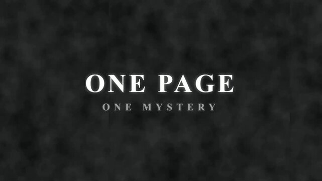 ONE PAGE ONE MYSTERY - Cinematic Title Card on Dark Smoky Background