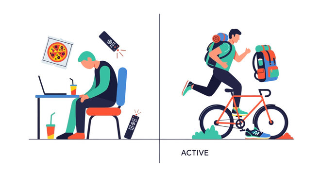 Active vs Sedentary Lifestyle Choices Contrasted Healthy Living Versus Unhealthy Habits