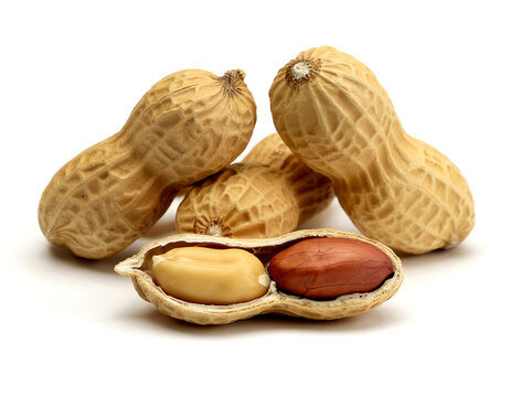 Close-up of roasted peanuts in shells on a rustic wooden background