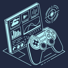 A computer monitor and a game controller with a satellite signal ©  Stock Gallery