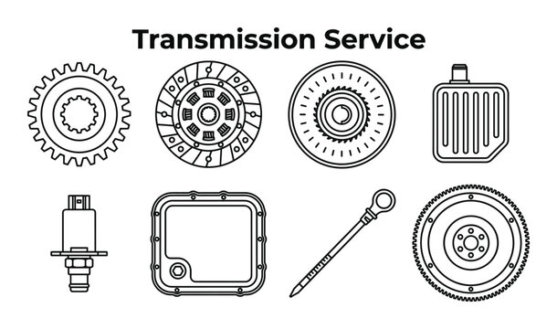 Transmission service line art icons for automotive repair and maintenance vector illustration