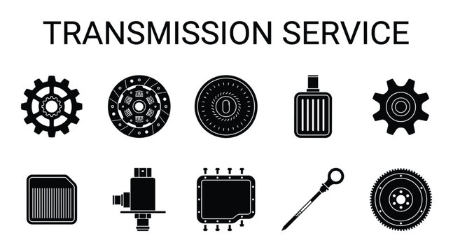 Transmission service parts silhouettes for automotive repair vector illustration