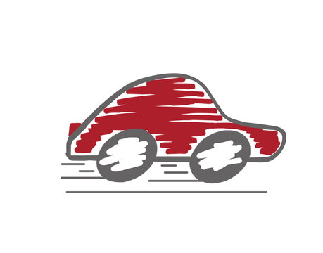 Red Car Hand Drawn Doodle Illustration with Motion Lines Isolated on White