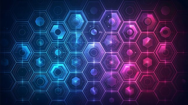 Abstract futuristic digital hexagon geometric background with glowing tech network matrix.