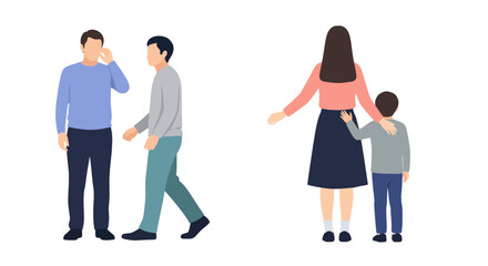 Fototapeta premium A family of four people walking together outdoors in a casual setting