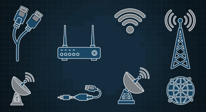 Wireless Communication Devices and Towers Illustration.