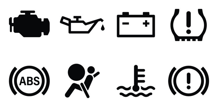 Car dashboard warning lights icons set check engine oil battery tire pressure abs airbag temperature