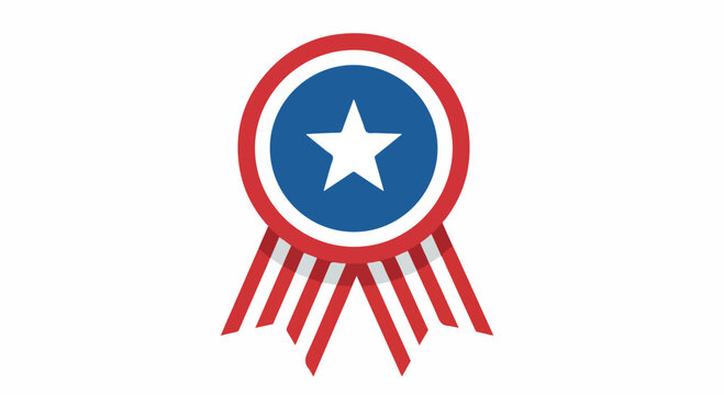 A blue, white, and red rosette icon with a star on a plain white background.