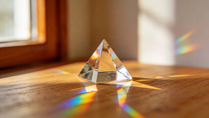 Fototapeta premium Crystal Prism on Wooden Surface.
