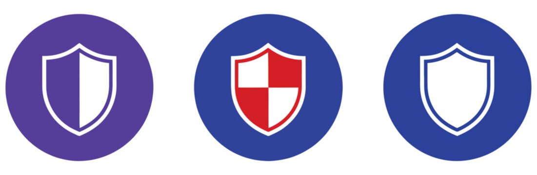 Security shield icon set in black circle, featuring secure system symbols, cybersecurity elements, protection graphics, and defense icons ideal for digital safety