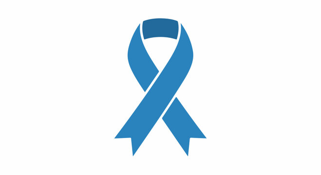 Blue awareness ribbon vector icon, prostate cancer and colon cancer support symbol, medical health campaign graphic on white background