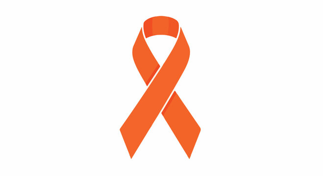Orange awareness ribbon vector icon, leukemia and kidney cancer support symbol, MS and ADHD awareness ribbon on white background