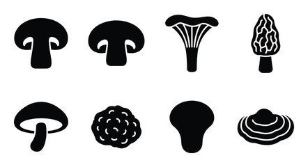 Mushroom set vector icons isolated on transparent grid background flat style food nature plants © GoDesigner