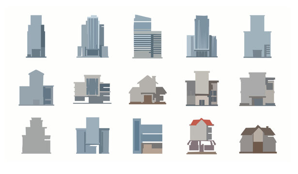 Modern building vector set with skyscrapers apartments offices and houses flat design
